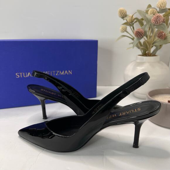 Stuart Weitzman Eva 75 Slingback Patent Leather Pumps Black SG902 Women 8.5B NWB - Picture 6 of 12
